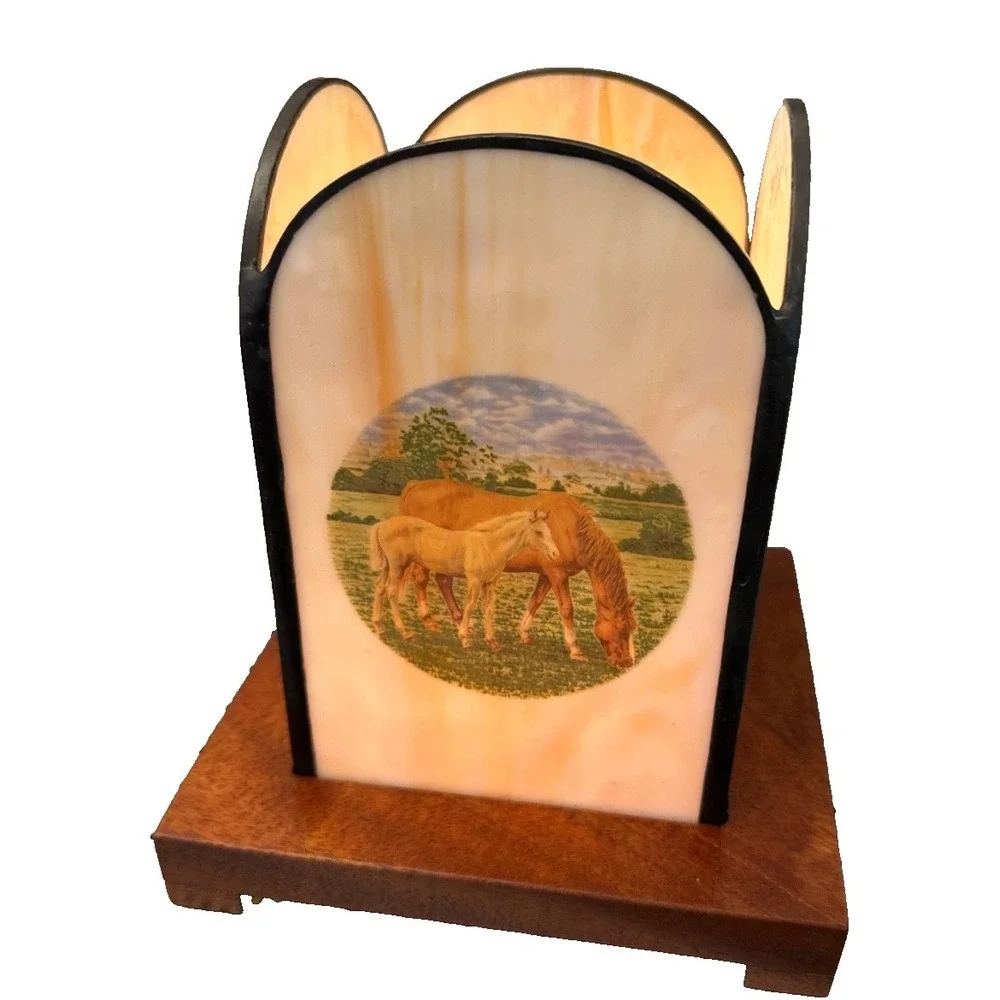 Vintage Backlit Lithophane Table Lamp Featuring a Mare & Foal Corded Tested